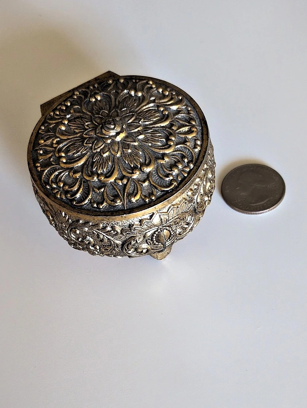 Ornate Floral Trinket Box in Gold